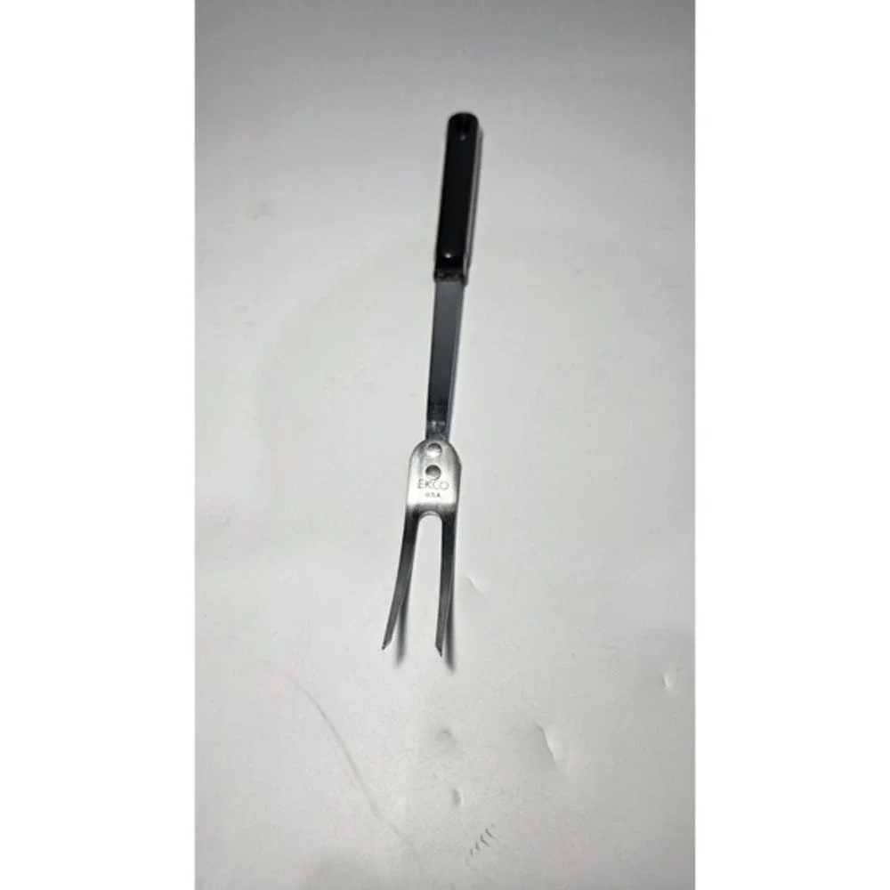 Vintage Ekco Chromium 2 Tine Meat Fork Black Textured Handle 12